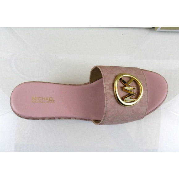 Michael Kors Sadler Platform Wedge Sandals MK Logo Fawn Light Pink - Picture 4 of 7